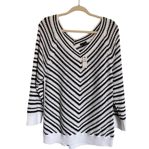 Talbots Chevron Striped V Neck Sweater NWT XL - Picture 1 of 7